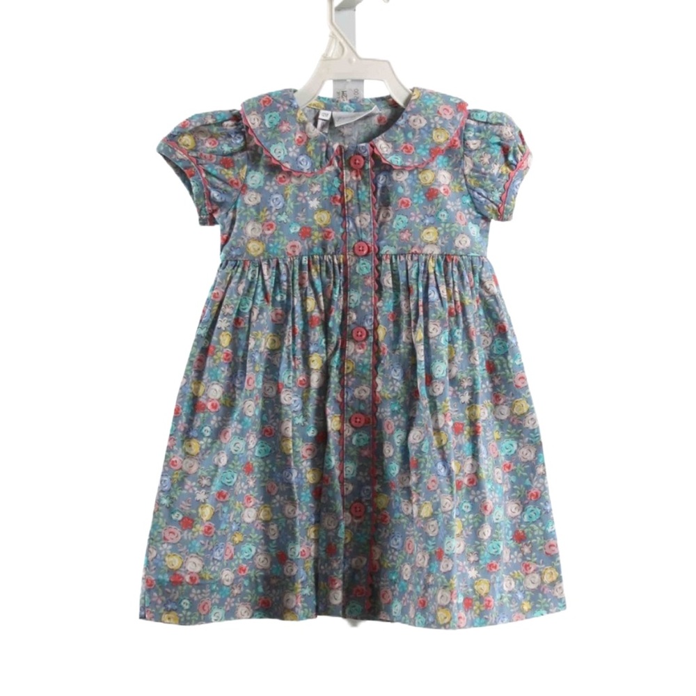 Rachel Riley Blue Floral Button-Front Cotton Dress NWT 12 M
